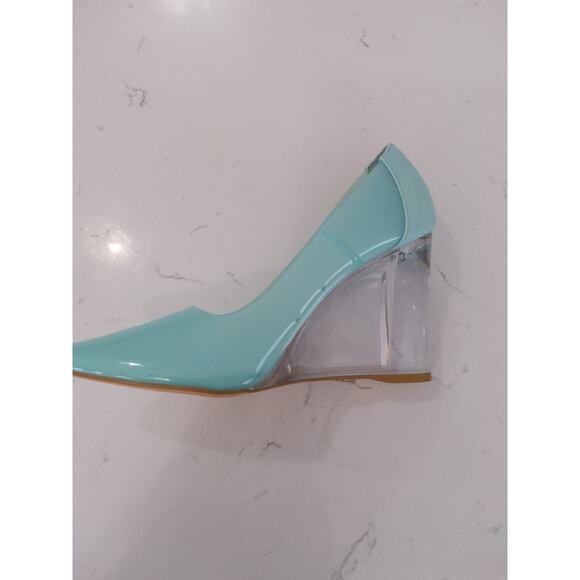 ⏳Forever 21 wedge heels bluegreen size 7.5 women's. Wedge is plastic resin Vogue - Picture 6 of 7